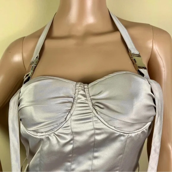 NEW ROKH BEIGE BUSTIER HALTER TOP - Picture 4 of 10